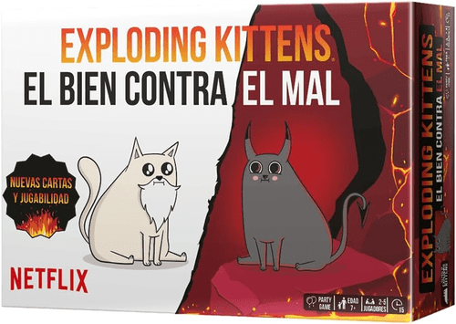 Caja del juego Exploding Kittens: El Bien Contra el Mal