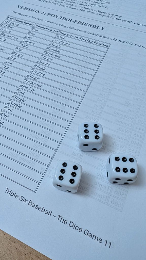 Triple Six Baseball: The Dice Game