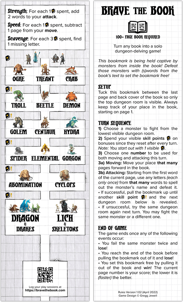 contest ready 2022 in hand gdc brave the book a bookmark that turns any book into a solo dungeon delving game boardgamegeek