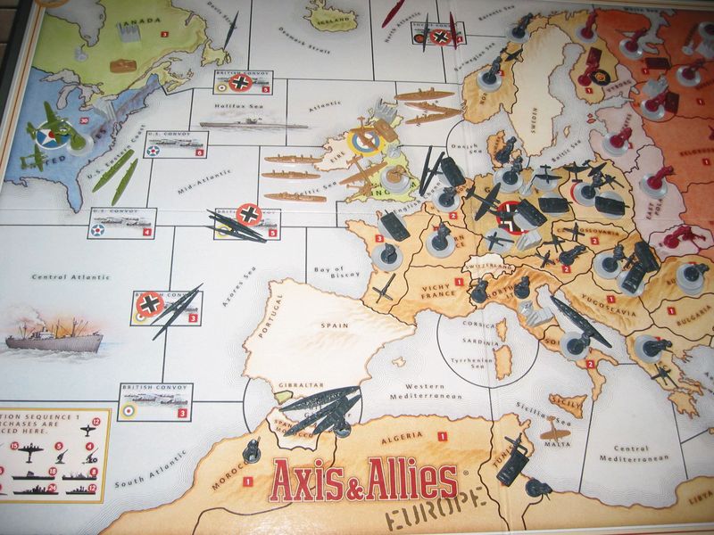 A close up of the game set up on the gameboard.