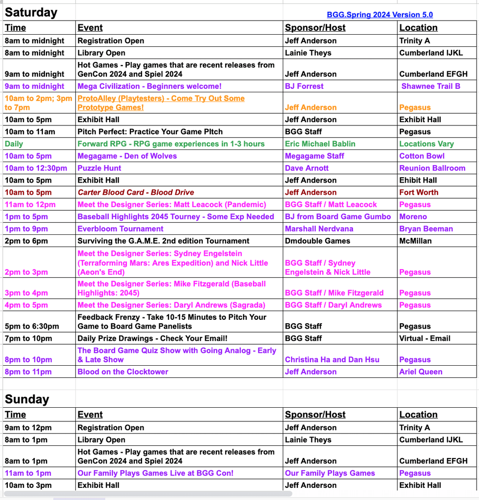 BGG.CON Fall 2024: Schedule of Events